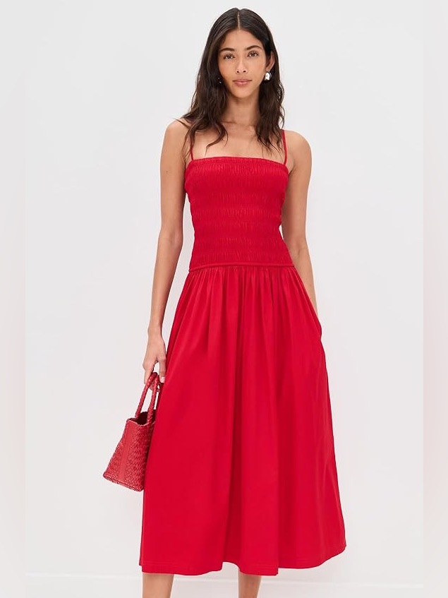 New Madewell Red Smocked Maxi Dress. Size Large
